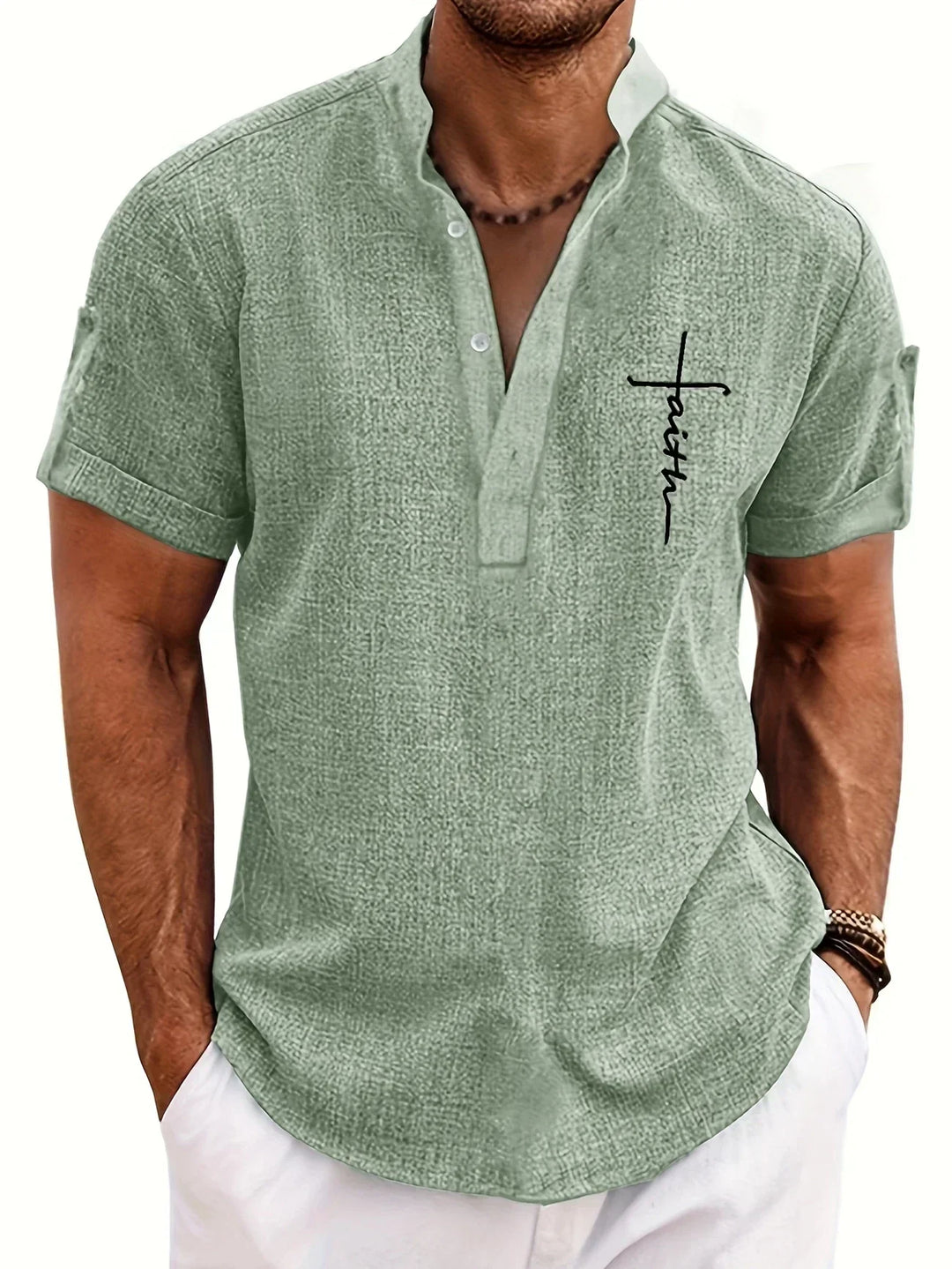 Javier | Elegante camisa de manga corta con cuello alto