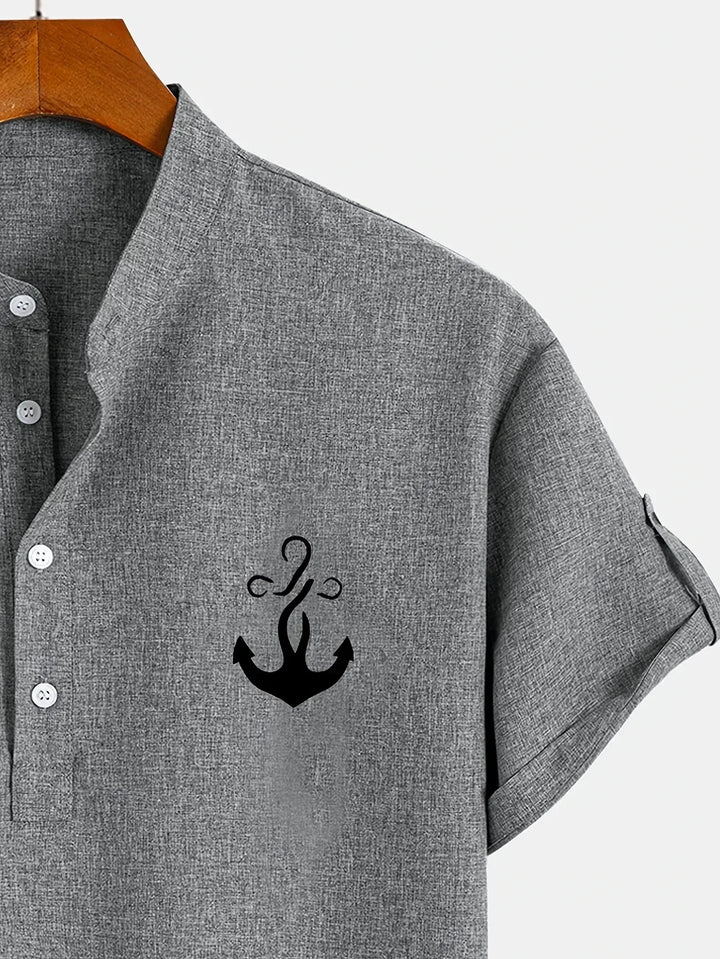 Javier | Elegante camisa de manga corta con cuello alto