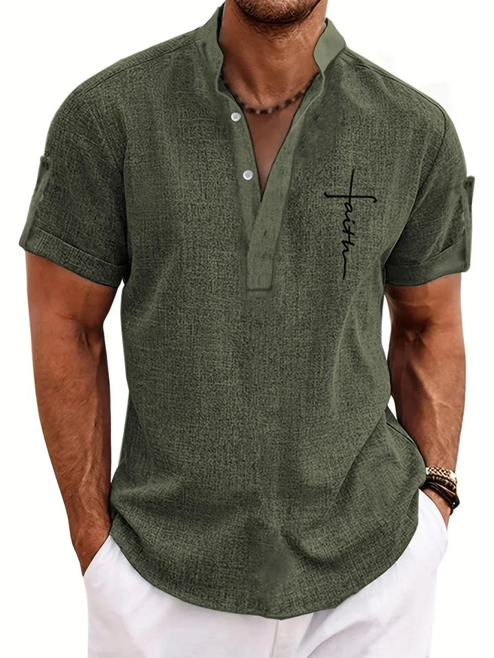 Javier | Elegante camisa de manga corta con cuello alto