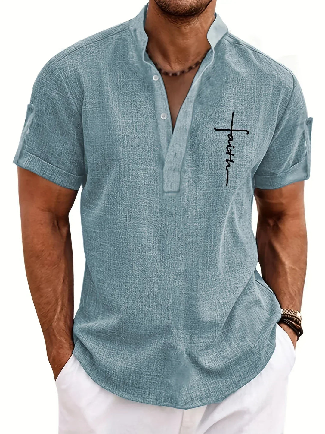 Javier | Elegante camisa de manga corta con cuello alto