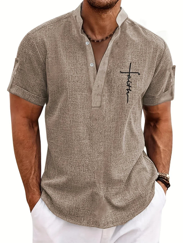 Javier | Elegante camisa de manga corta con cuello alto