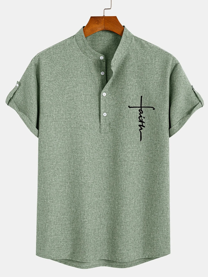 Javier | Elegante camisa de manga corta con cuello alto