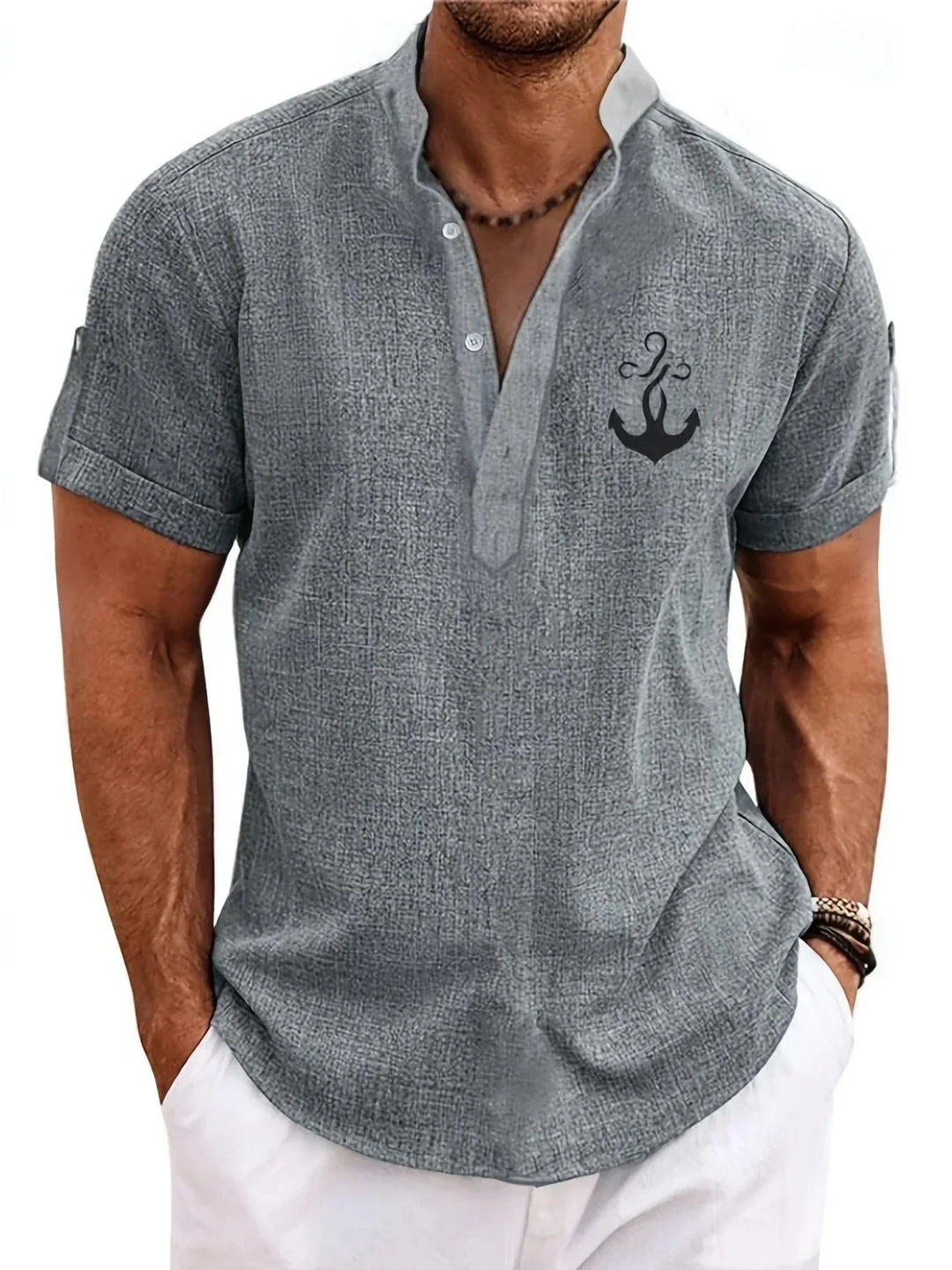 Javier | Elegante camisa de manga corta con cuello alto