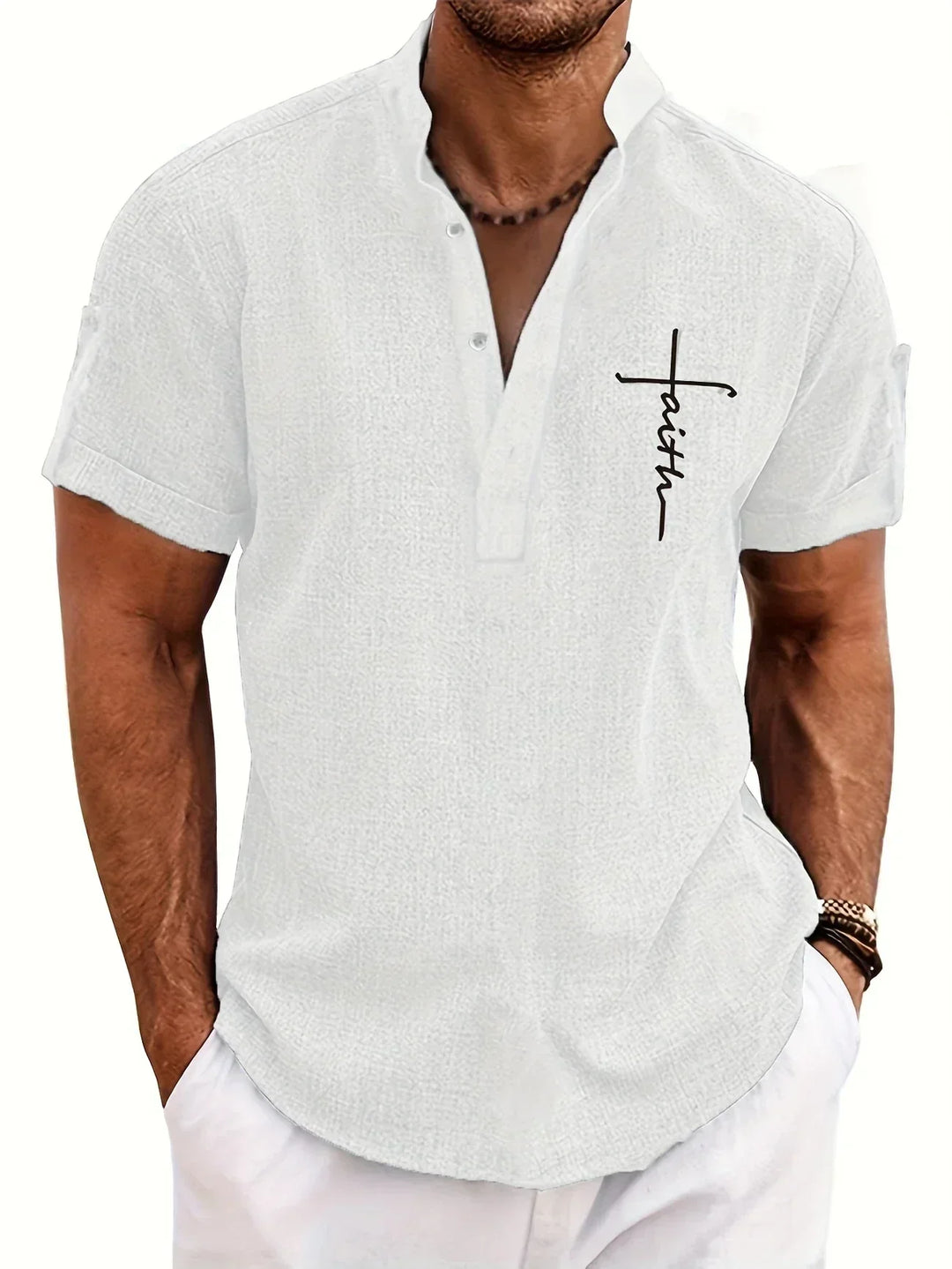 Javier | Elegante camisa de manga corta con cuello alto