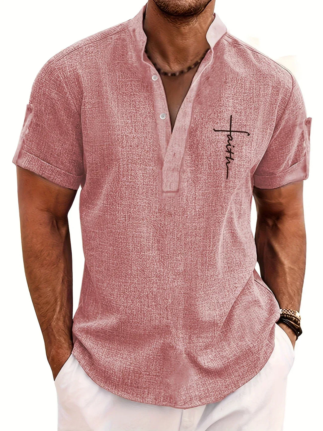 Javier | Elegante camisa de manga corta con cuello alto