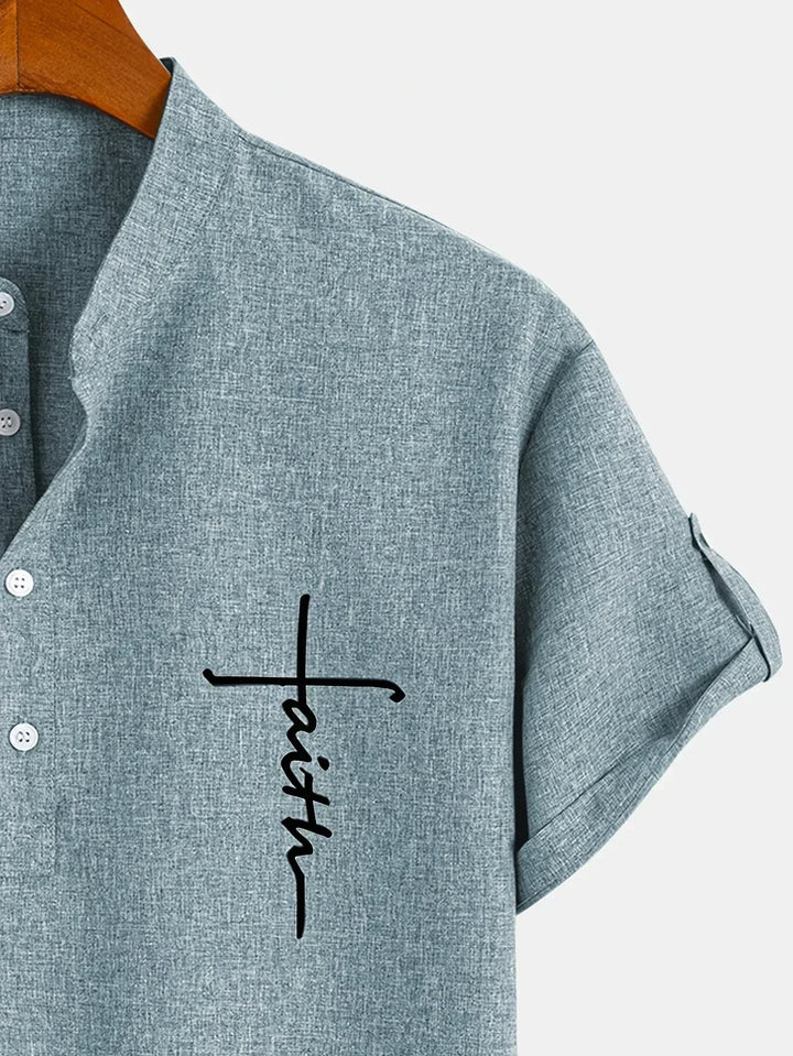 Javier | Elegante camisa de manga corta con cuello alto
