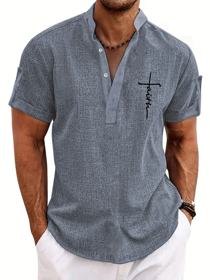 Javier | Elegante camisa de manga corta con cuello alto